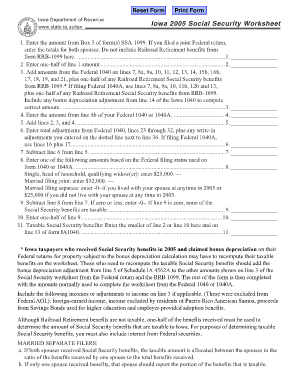 Iowa Social Security Worksheet  Form