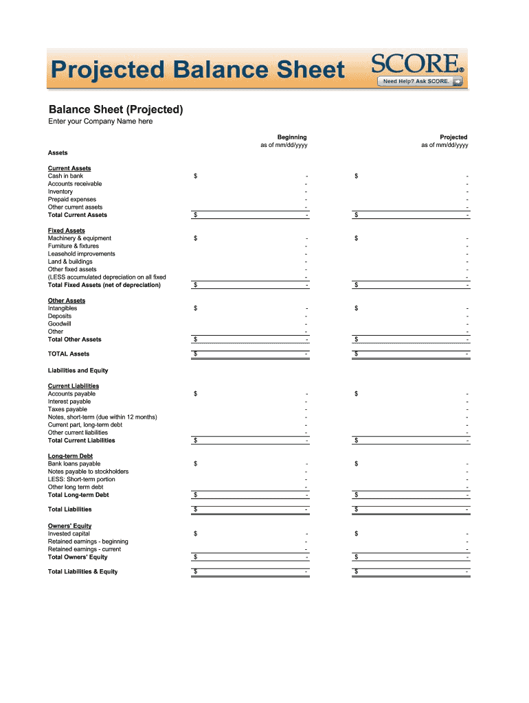 Fill in the Blank Balance Sheet  Form