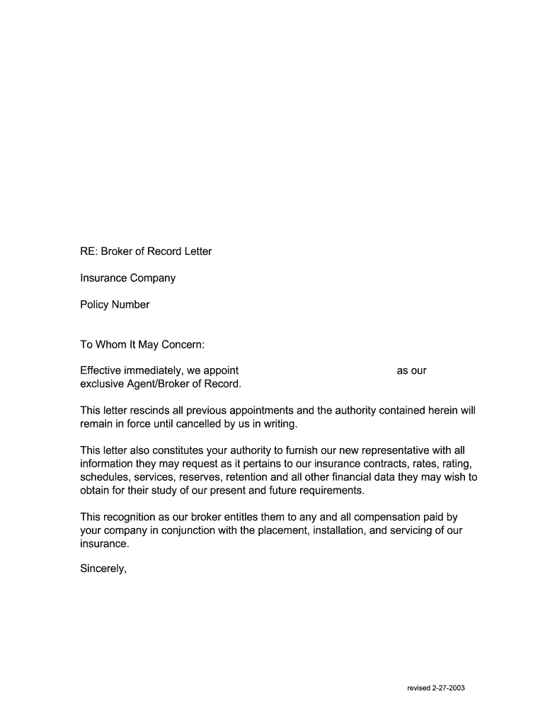 Broker of Record Letter Template  Form