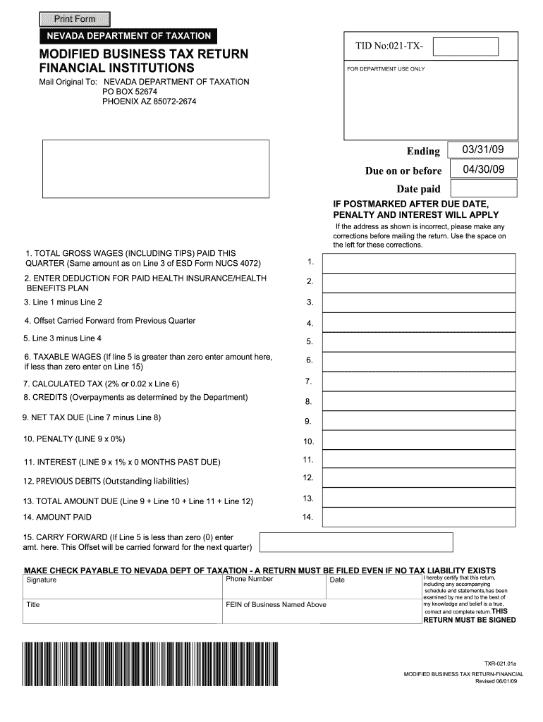 Nevada Modified Business Tax Return Form