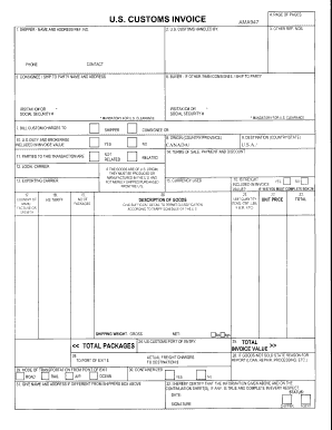 Us Customs Invoice  Form