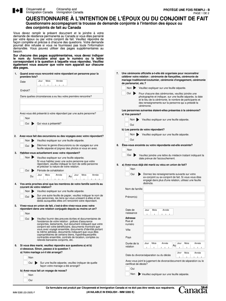  Formulaire Immigration Canada PDF 2005