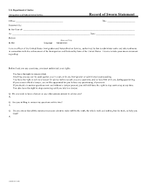 Sworn Statement for Lost Naturalization Certificate  Form