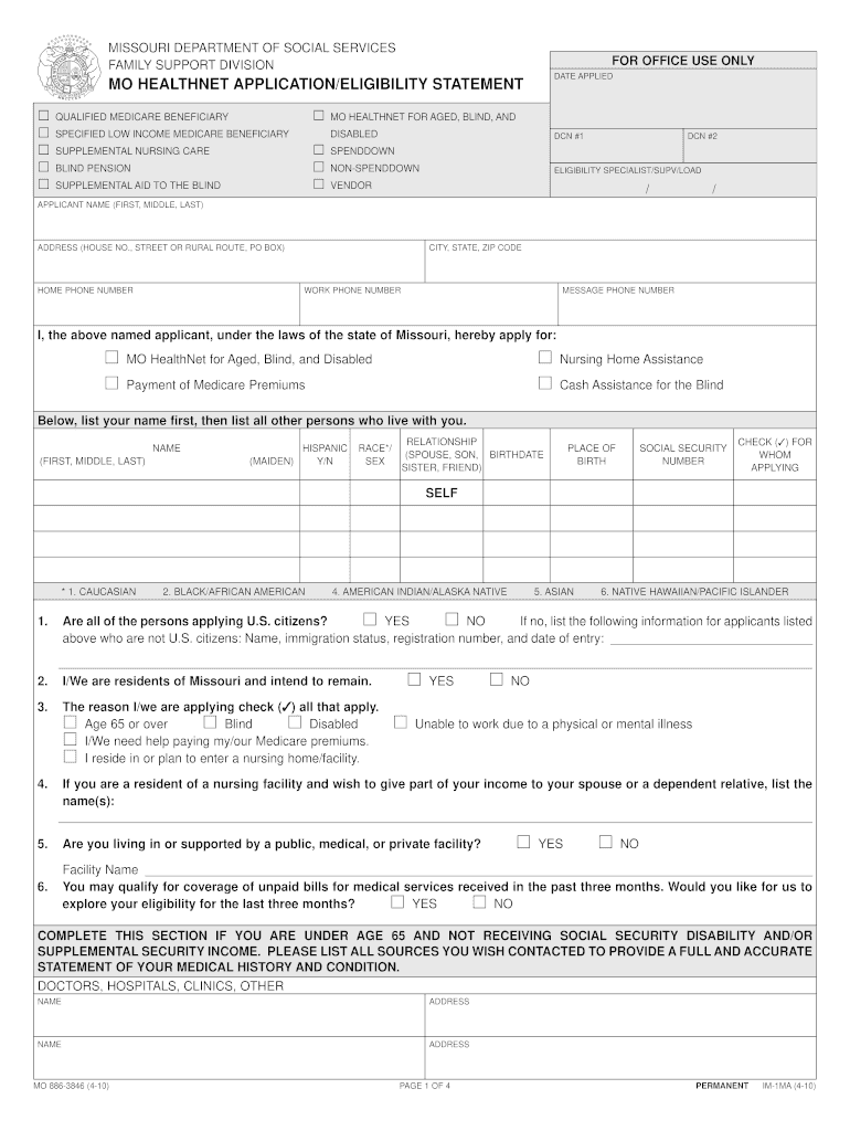 Get and Sign Missouri Healthnet Application  Form 2010