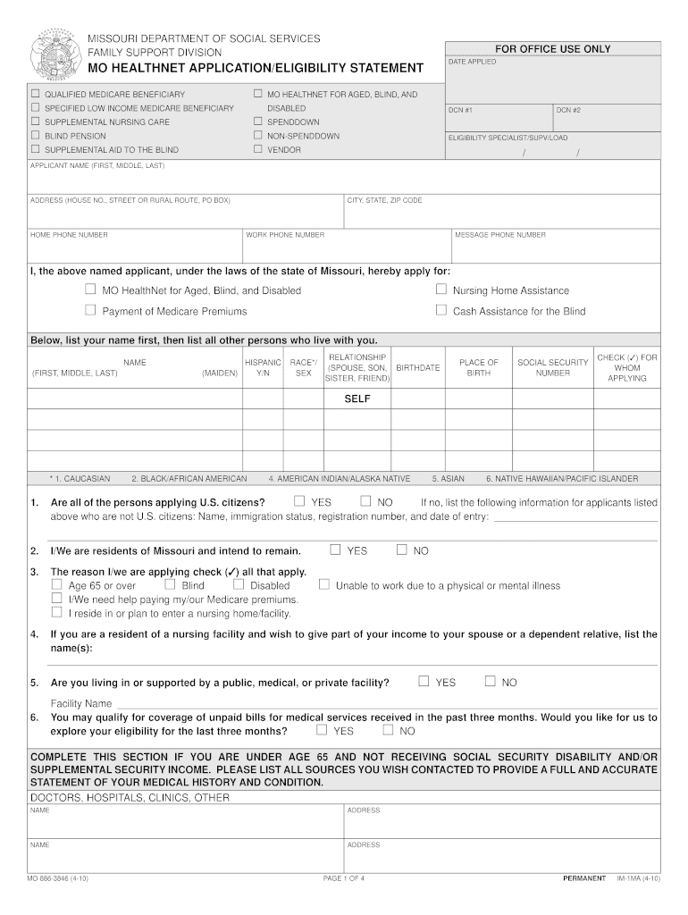  Missouri Healthnet Application  Form 2010