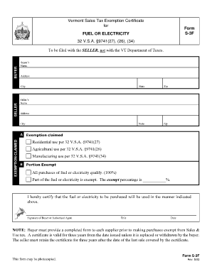 S 3F State of Vermont State Vt  Form