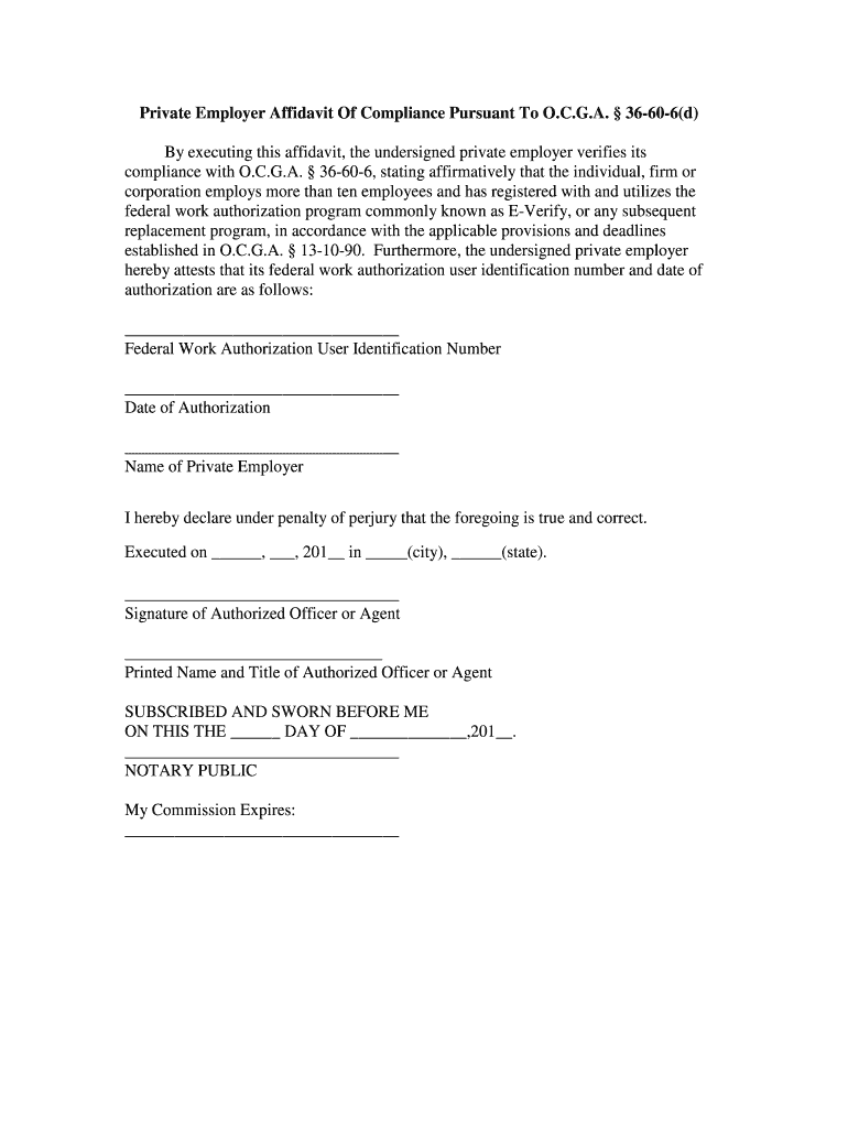 Private Employer Affidavit Georgia  Form