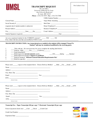 Transcript Request Form University of Missouri St Louis Umsl