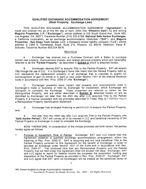 Qualified Exchange Accommodation Agreement  Form