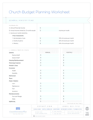 Printable Church Budget Template  Form