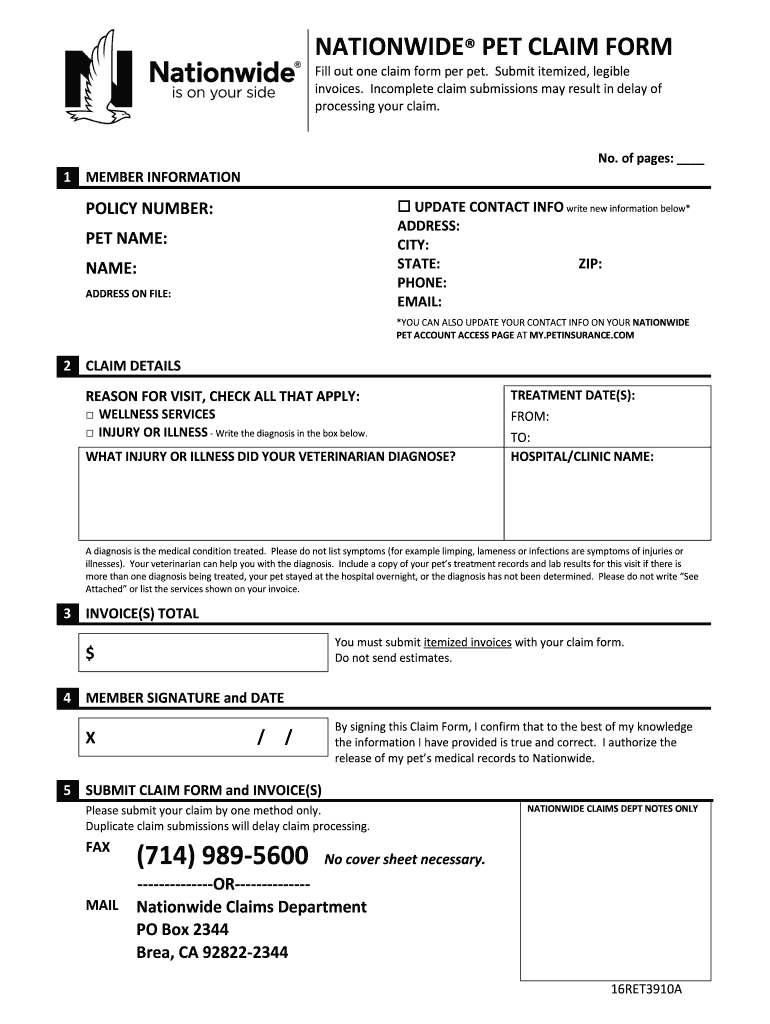 Nationwide Pet Insurance Claim Form