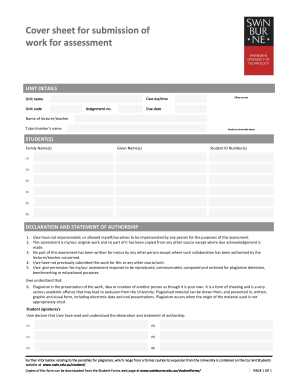 assignment cover sheet swinburne