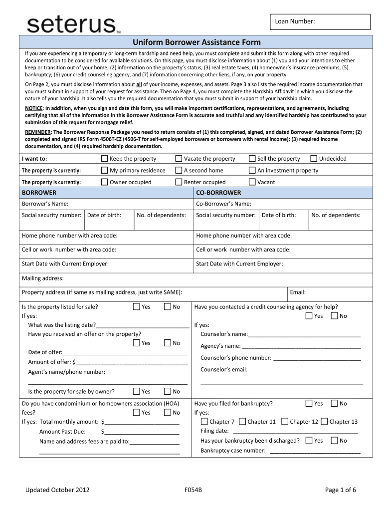  Uniform Borrower Assistance Form May 2012-2024