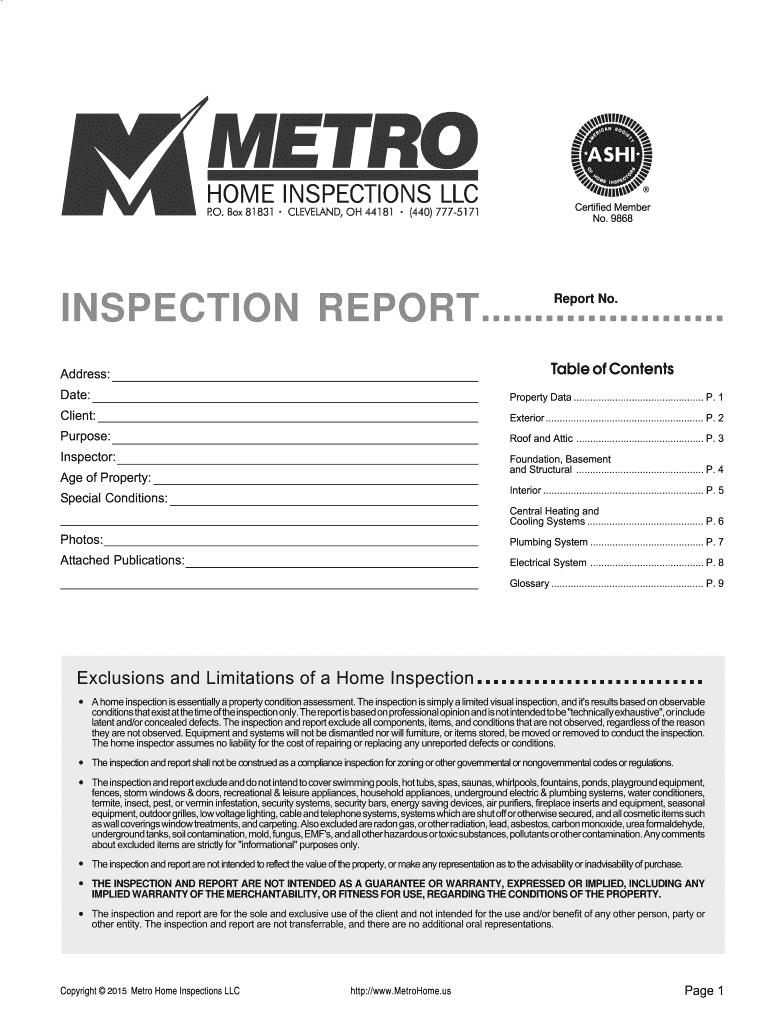 Metro Home Inspections Llc Report PDF Form