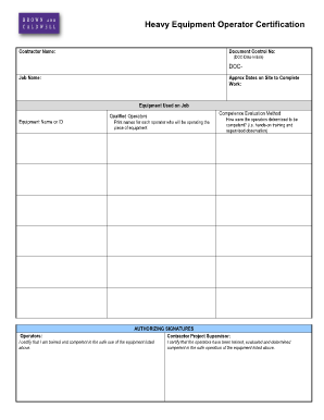 Heavy Equipment Operator Certificate Template  Form