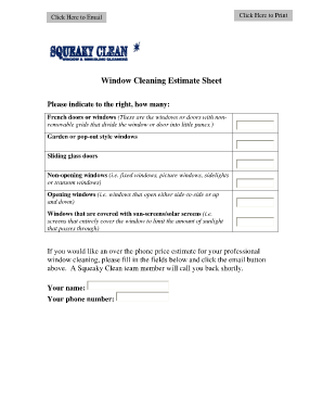 Window Cleaning Estimate Sheet  Form