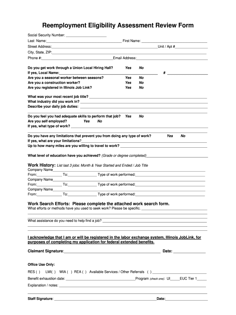 Illinois Reemployment Eligibility Assessment Form