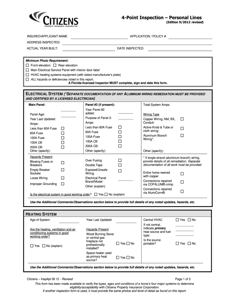  Citizens Four Point Inspection Form 2012-2024