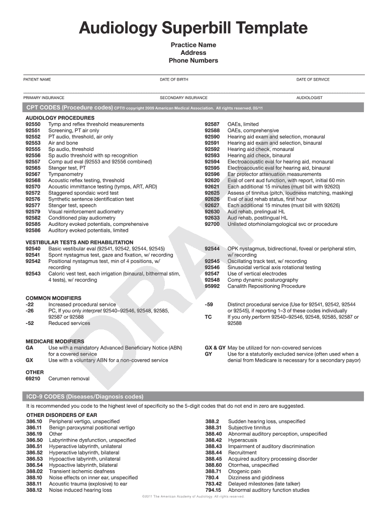 Audiology Superbill  Form