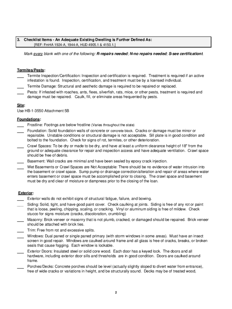 Usda Home Inspection Checklist  Form