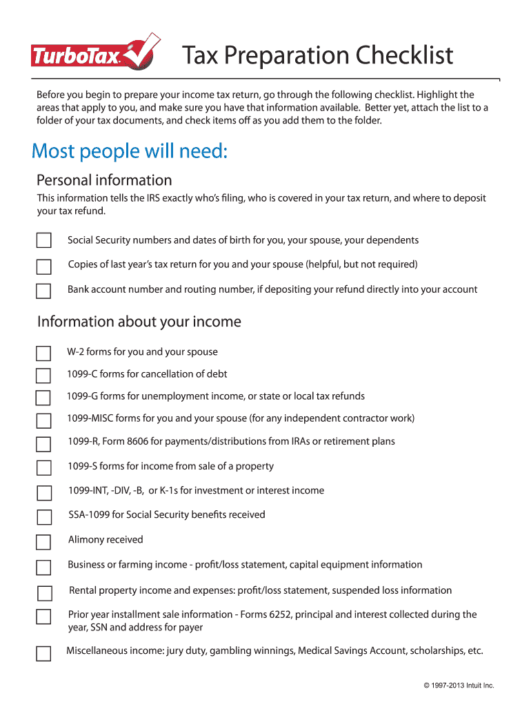 Tax Preparation Checklist PDF  Form