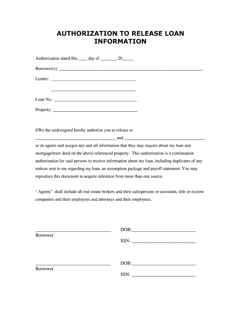 Blank Authorization to Release Information Form