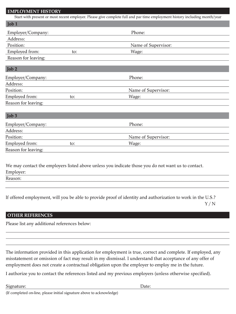 Work History Template Form Fill Out and Sign Printable PDF Template