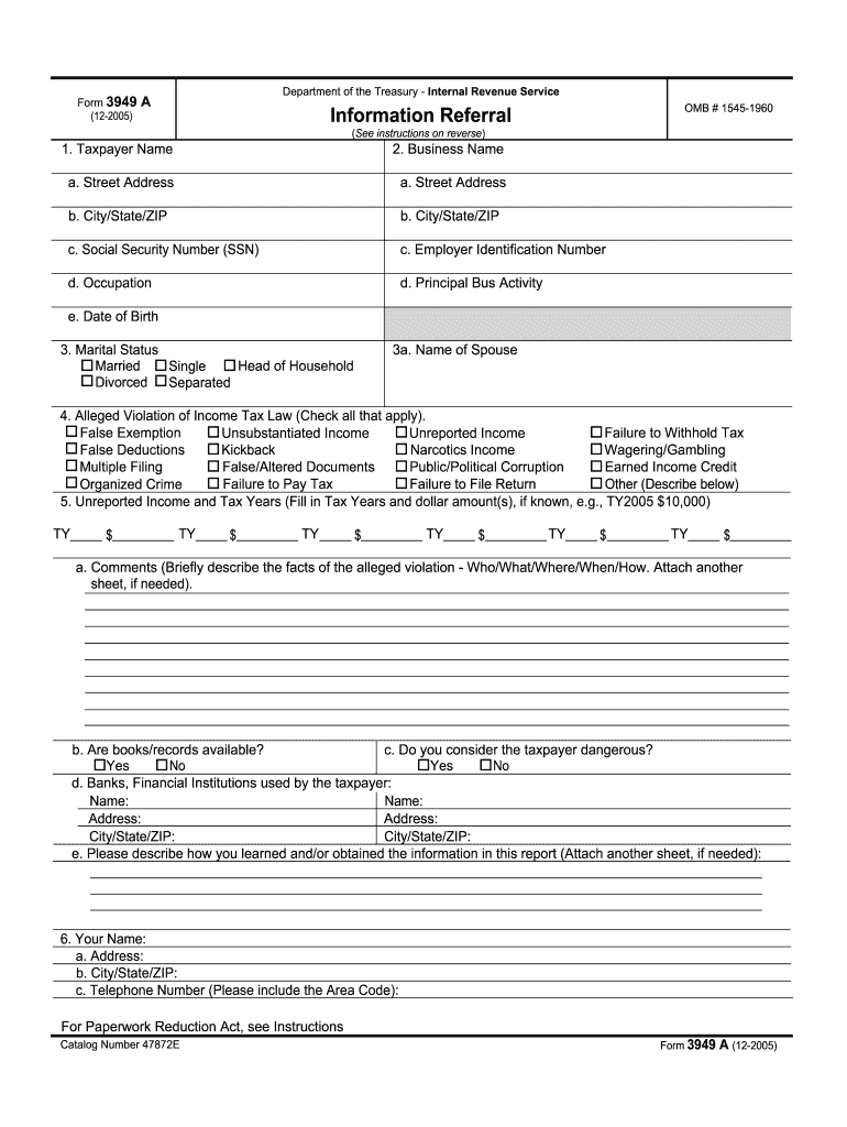  Form 3949 A, Information Referral 2005