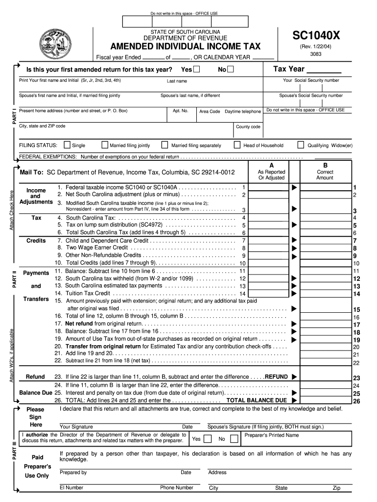  Sc Fillable Form Sc1040x 2019