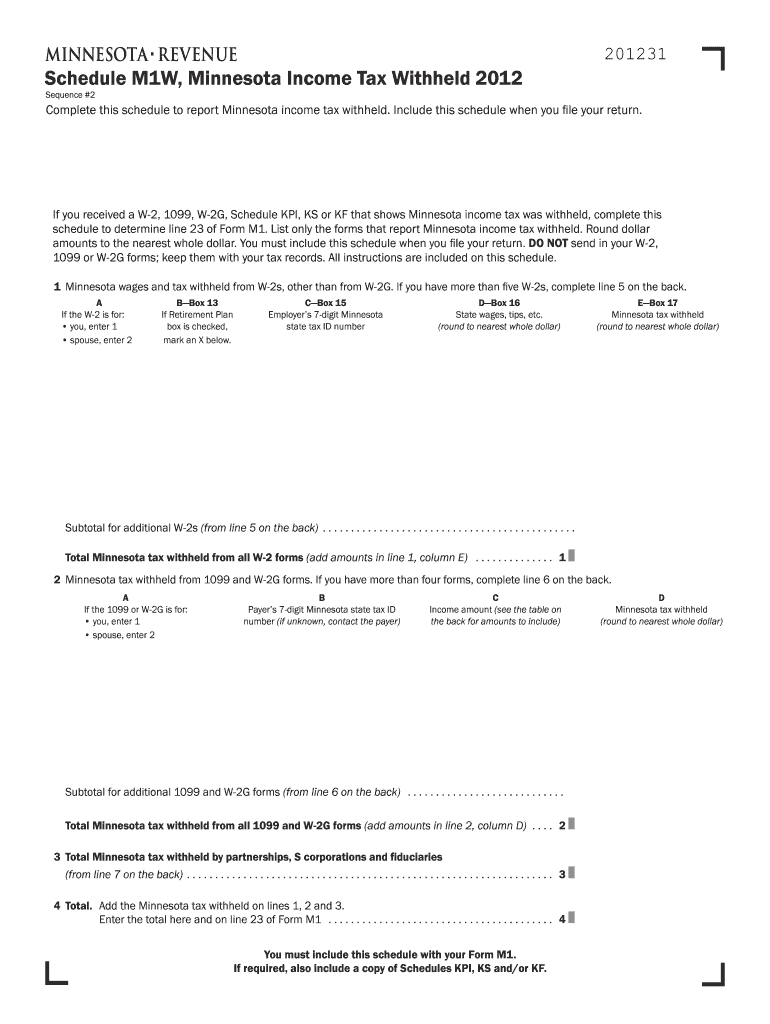  Form M1w 2012