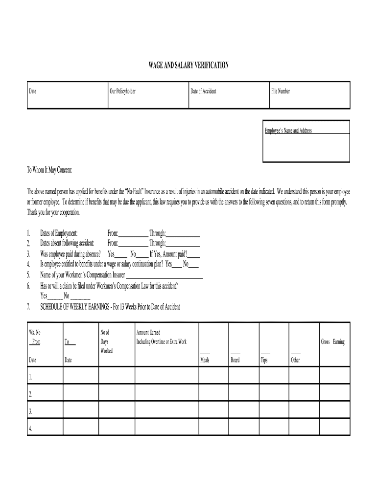  Wage Verification Form 2001