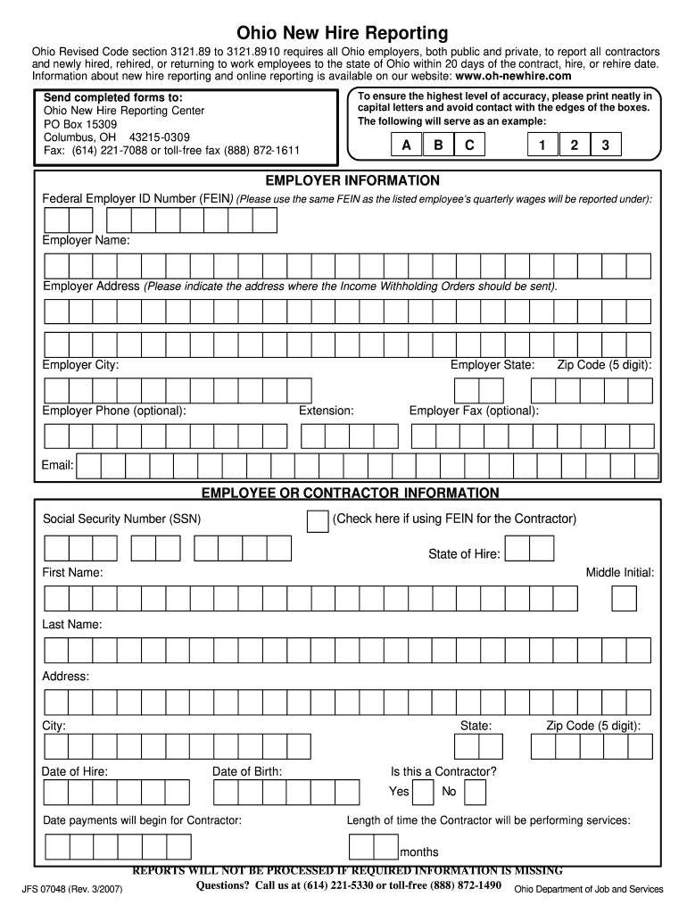  New Hire Form Ohio New Hire Reporting 2007