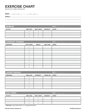 Exercise Chart Printable Exercise Chart to Create a Weekly Exercise Plan  Form