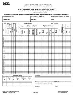 Public Swimming Pool Monthly Operation Report  Form