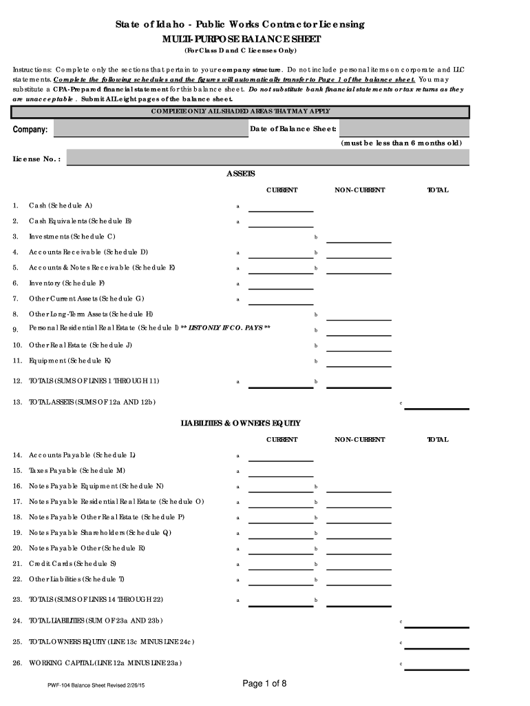 Get and Sign Idaho Dbs Multi Purpose Balance Sheet 2015-2022 Form