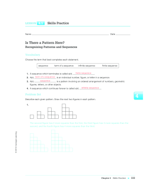 Lesson 1 is There a Pattern Here Answer Key  Form