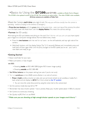 Nikon D7200 Cheat Sheet PDF Download  Form