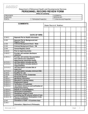 PERSONNEL RECORD REVIEW FORM Dbhds Virginia