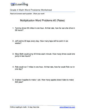 Multiplication Word Problems Grade 4  Form