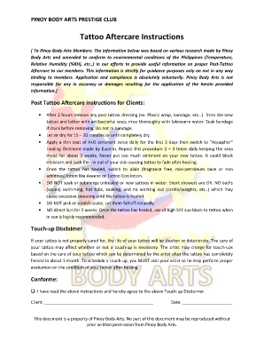 Tattoo Aftercare Instructions PDF  Form