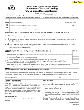 State of Hawaii Form N 110