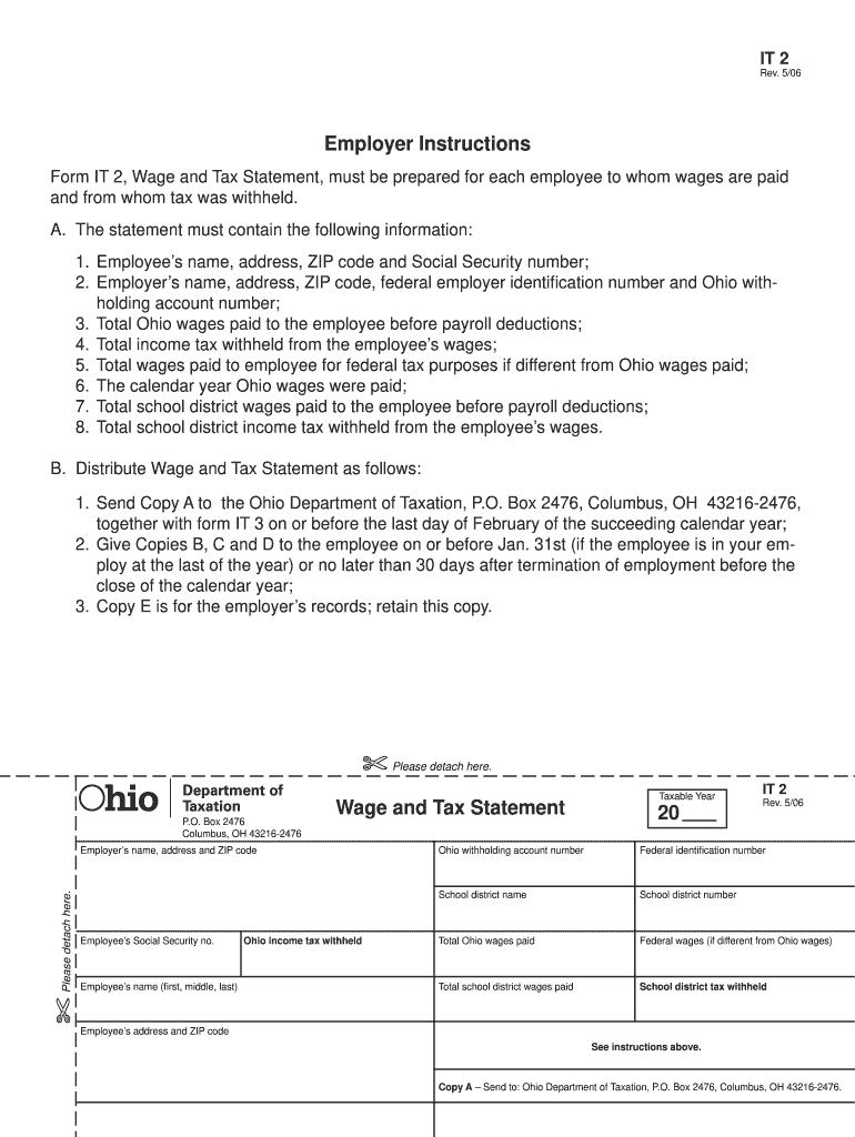 Wage and Tax Statement 20 Employer Instructions Ohio Tax Ohio  Form