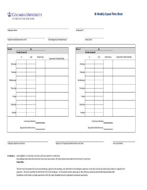 Casual Time Sheet Managers Hr Columbia  Form