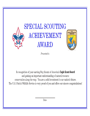 Special Scouting Achievement Award U S Fish and Wildlife Service Fws  Form