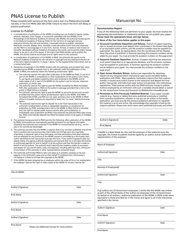 Pnas License to Publish  Form