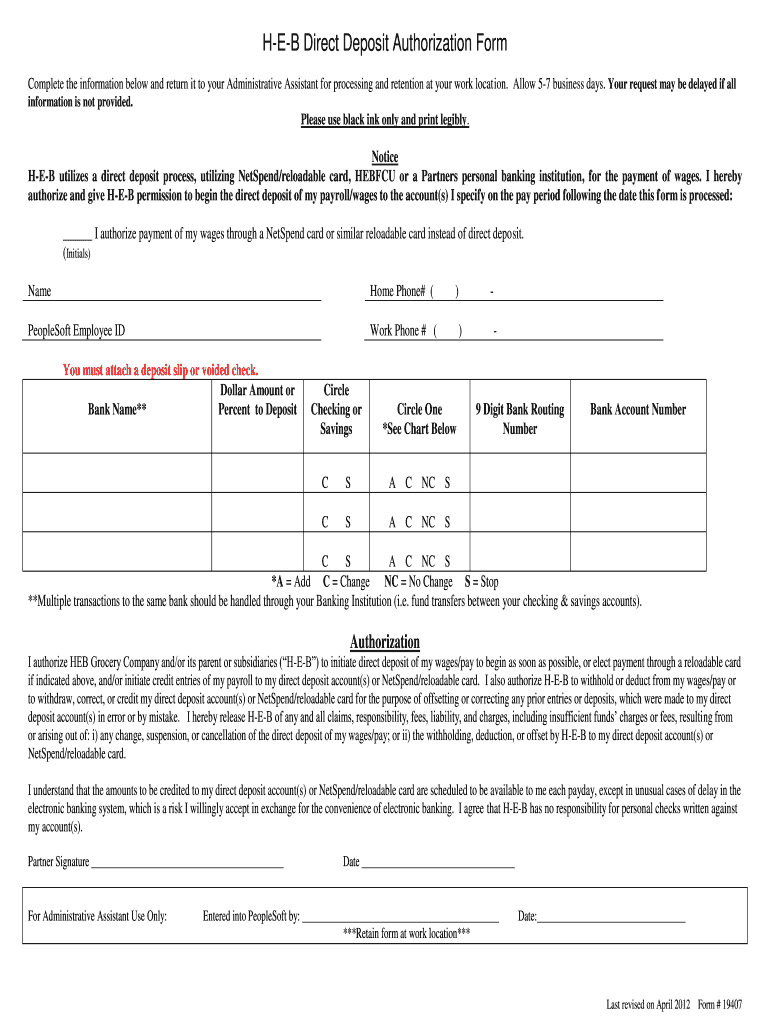 Hipp Texas Direct Deposit Form