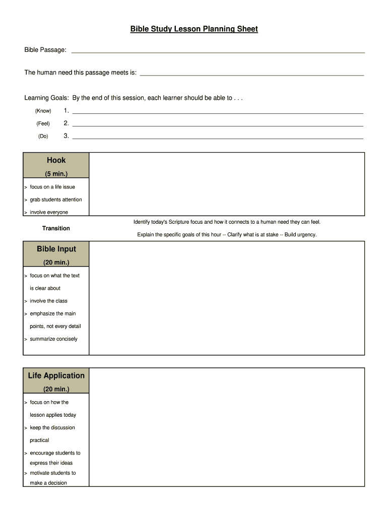 Bible Study Lesson Planning Sheet  Form