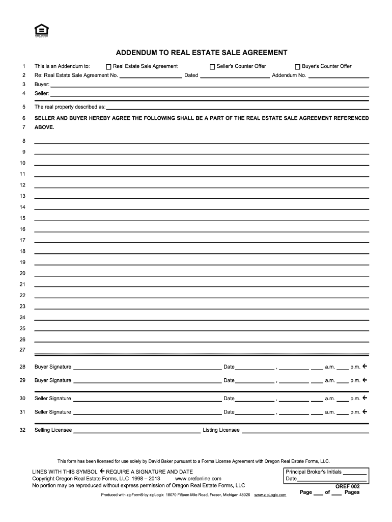 ADDENDUM to REAL ESTATE SALE AGREEMENT  Form