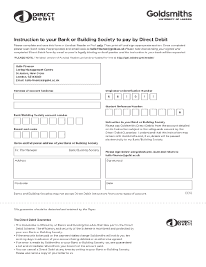 Direct Debit Mandate Form Goldsmiths, University of London Gold Ac