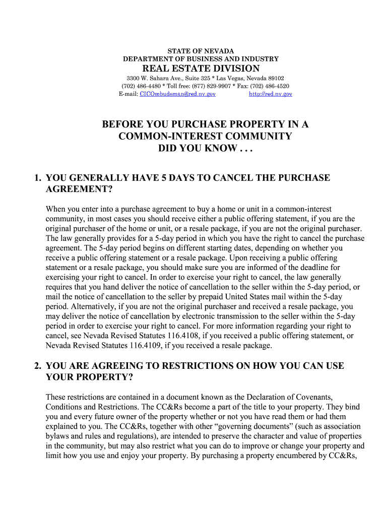 Nevada Common Interest Community  Form